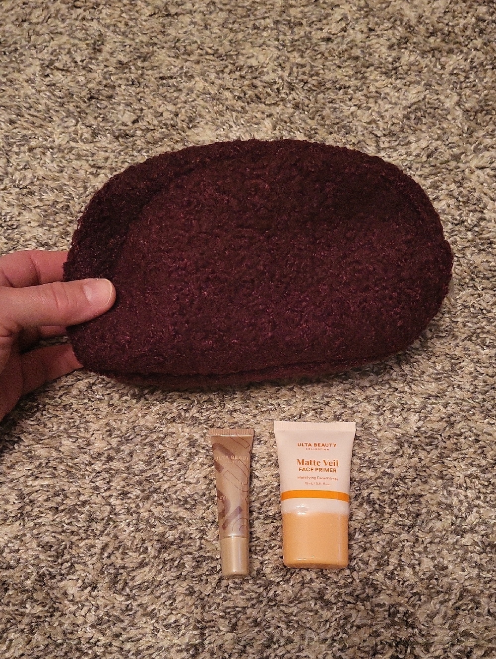 Burgundy Textured Make-up Bag with Face And Eye Primer